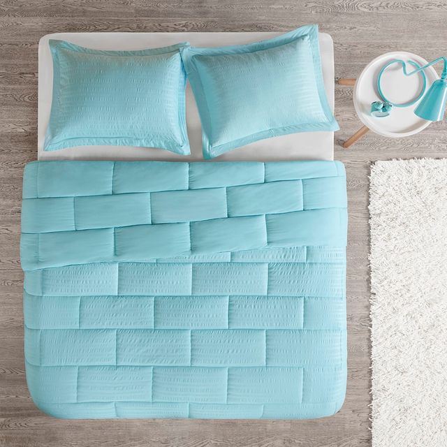 Olliix by Intelligent Design Avery Aqua Full/Queen Seersucker Down Alternative Comforter Mini Set-1