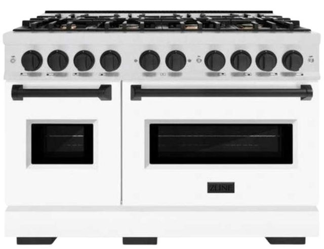 ZLINE Classic Series Autograph Edition 48" Satin Stainless Steel Pro Style Dual Fuel Range with White Matte and Door Matte Black Accents-0
