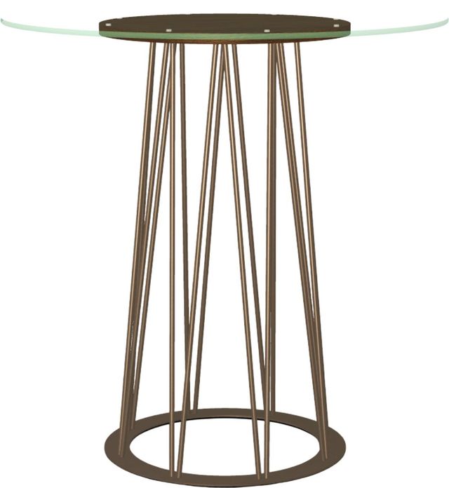 Amisco Customizable Calypso 42" Round Pub Bar Height Table with 0.5" Clear Glass/Walnut Veneer Top-0