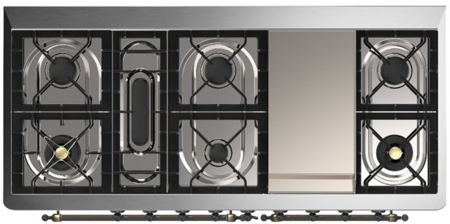 Ilve® Majestic III 60" White Pro Style Dual Fuel Natural Gas Range with Solid Door and Burnished Trim-3