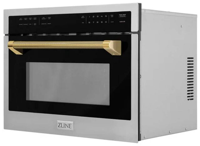 ZLINE Autograph Edition 24" 1.6 Cu. Ft. Stainless Steel Built-in Convection Microwave Oven with Polished Gold Helix Handle-2
