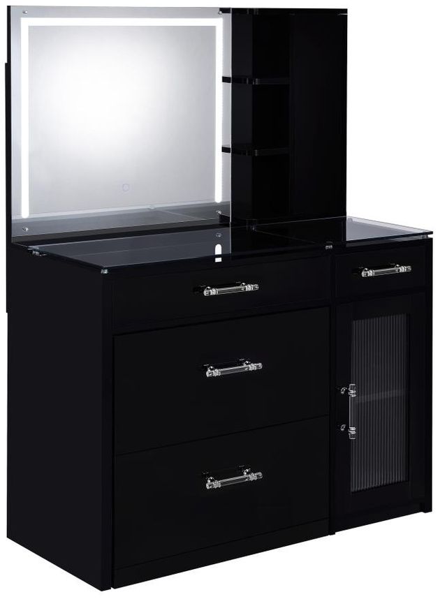 Coaster® Flora 2-Piece Black High Gloss Vanity Set with LED Mirror-1