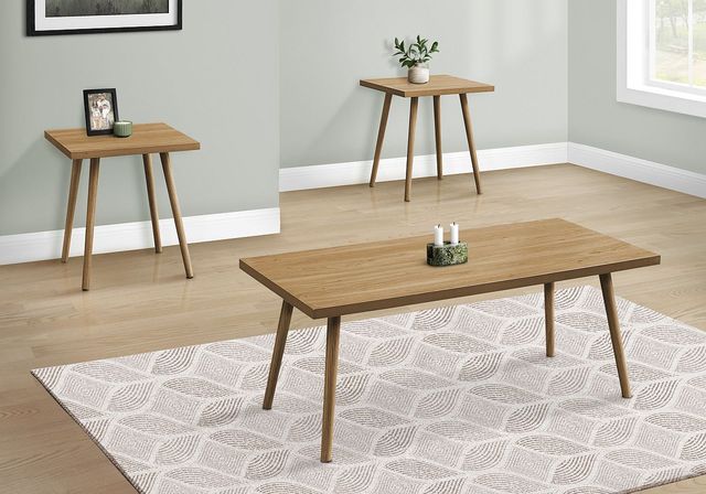 Monarch Specialties Inc. 3-Piece Light Walnut All Wood Accent Tables Set-1