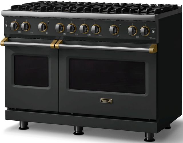 Viking® 5 Series 48" Antique Bronze Pro Style Gas (LP) Range with Brushed Brass Trim-2