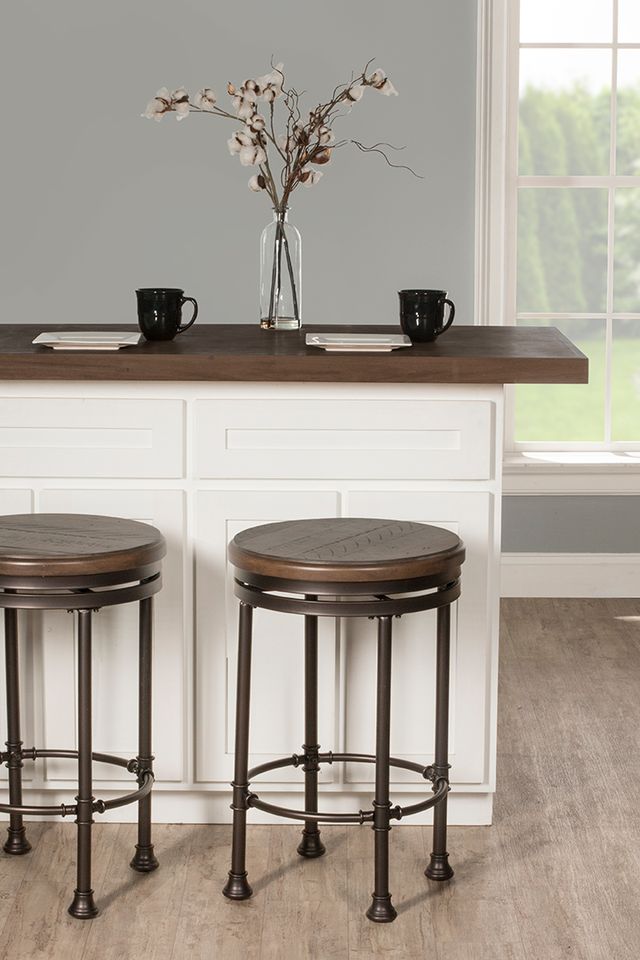 HH2 Home Casselberry Distressed Walnut Brown Metal Swivel Counter Stool-1