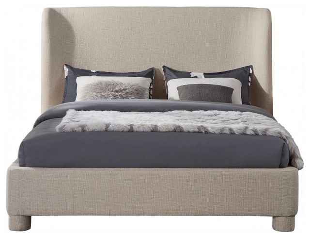 Meridian Furniture Penny Beige Full Linen Textured Upholstered Panel Bed-1