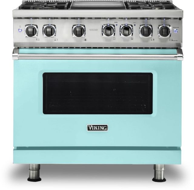 Viking® 5 Series 36" Bywater Blue Pro Style Dual Fuel Liquid Propane Range with 12" Griddle-0