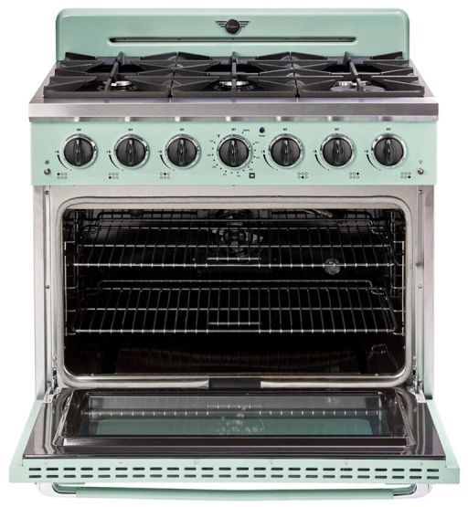 Unique® Appliances Classic Retro 36" Summer Mint Green Pro Style Gas Range-1