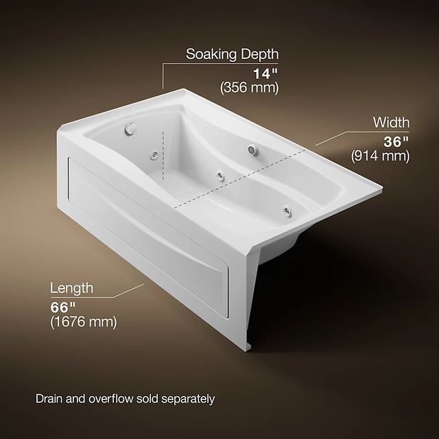 KOHLER® Mariposa® White 66" x 36" Alcove Whirlpool Bath with Bask® Heated Surface - Left Drain-2