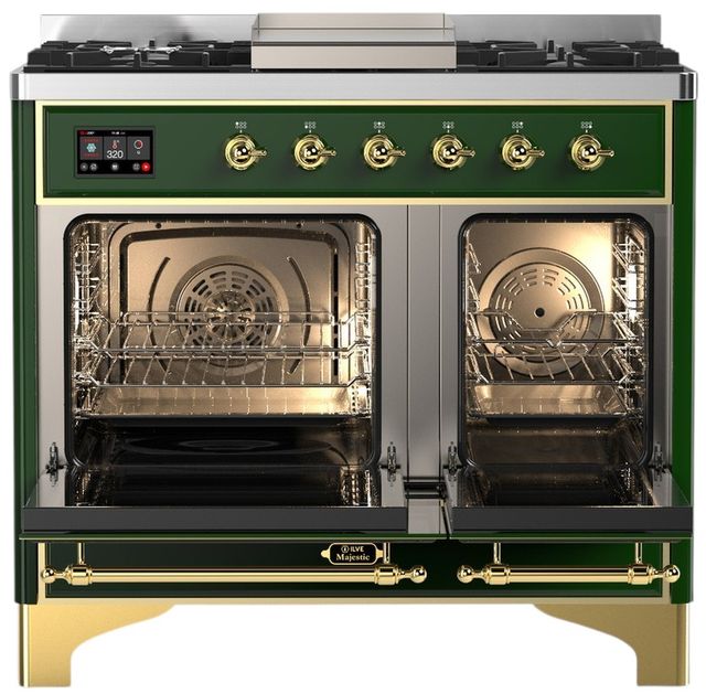 Ilve® Majestic III 40" Emerald Green Pro Style Dual Fuel Liquid Propane Range with Triple Glass Door and Brass Trim-1