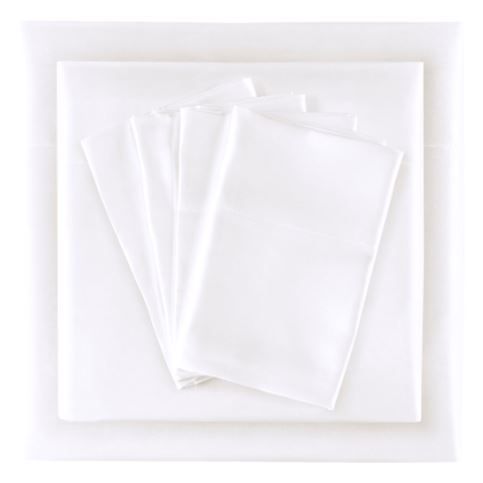 Olliix by Madison Park Essentials Satin 6 Pieces White King Wrinkle-Free Luxurious Sheet Set-0