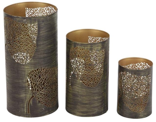 Deco Marche 3-Piece Copper Leaf Candle Lantern Set-1
