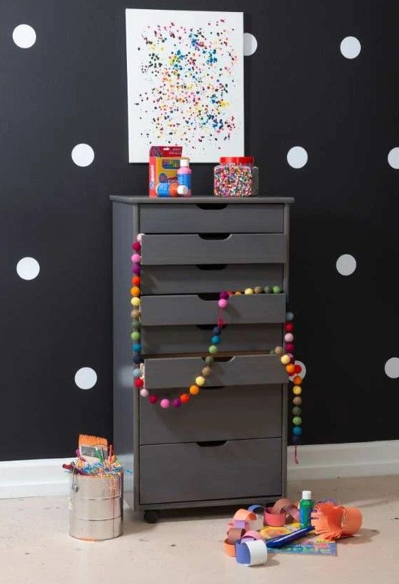 Linon Cary Gray 8-Drawer Rolling Storage Cart-1