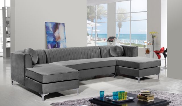 Meridian Furniture Graham 3-Piece Grey Velvet Sectional-2