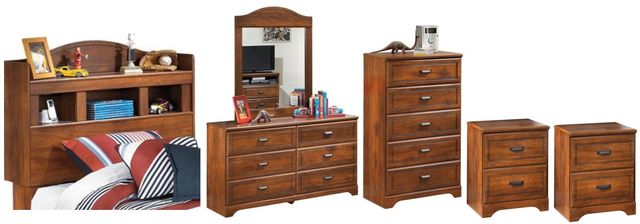 Signature Design by Ashley® Barchan 6-Piece Medium Brown Twin Bookcase Headboard Bed Set-0