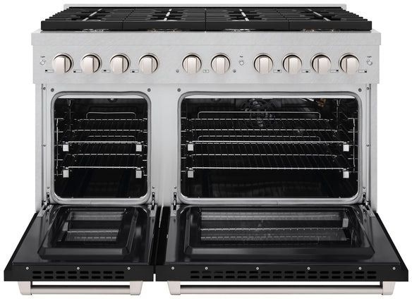 ZLINE 48" Satin Stainless Steel Pro Style Gas Range with Black Matte Door-1