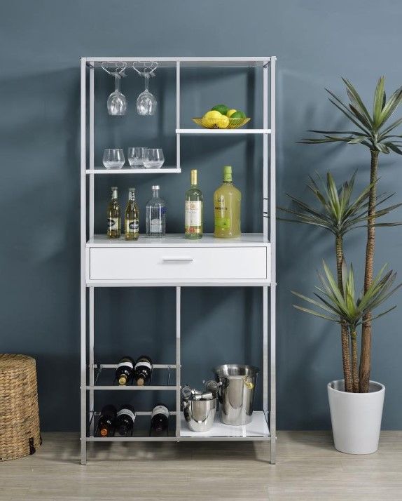Coaster® Figueroa Silver/White 5-Shelf Wine Cabinet-8