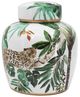 A & B Home Green/White Safari Leaf Lidded Jar-0