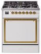 Ilve® Nostalgie II Noblesse 30'' White Pro Style Dual Fuel Range with Brass Trim-0