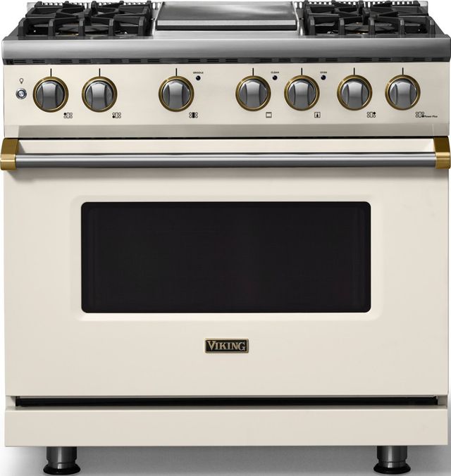 Viking® 5 Series 36" Pure White Pro Style Dual Fuel (LP) Range with Brushed Brass Trim-0