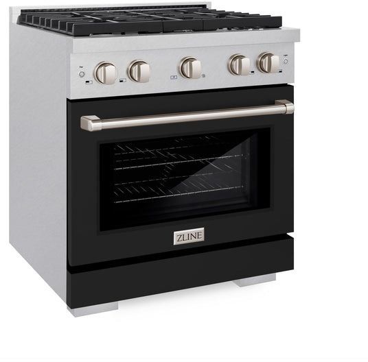 ZLINE 30" Satin Stainless Steel Pro Style Gas Range with Black Matte Door-3