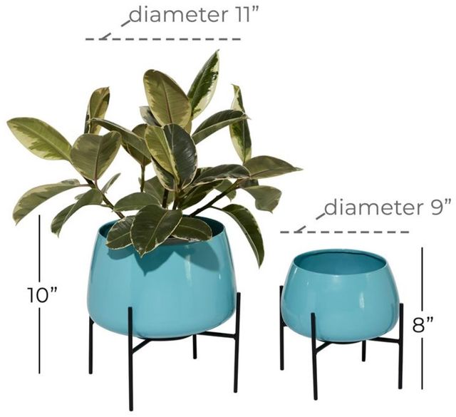 Deco Marche 2-Piece Teal Rounded Planter Set-2