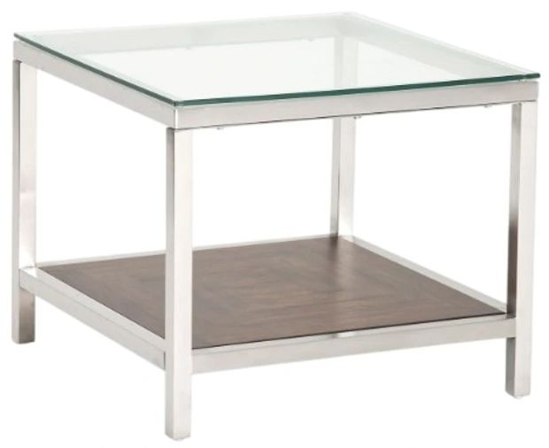 Michael Amini® Diversey Glass Top End Table with Silver Base-0