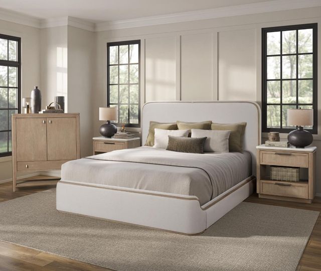 Bernards Trilogy Toffee/White Sand Queen Upholstered Panel Bed-1