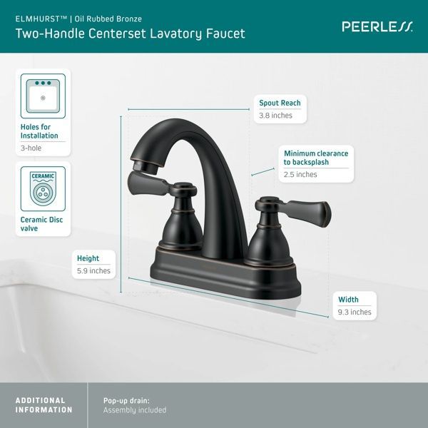Peerless Elmhurst® Oil Rubbed Bronze 4" 2-Handle Centerset Bathroom Faucet-2
