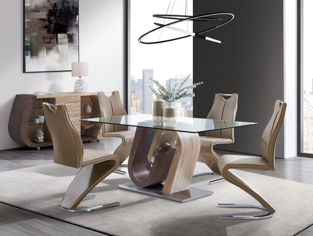 Global Furniture USA 7-Piece Dark Brown/Glass Top/Oak/Cappuccino Dining Set-1