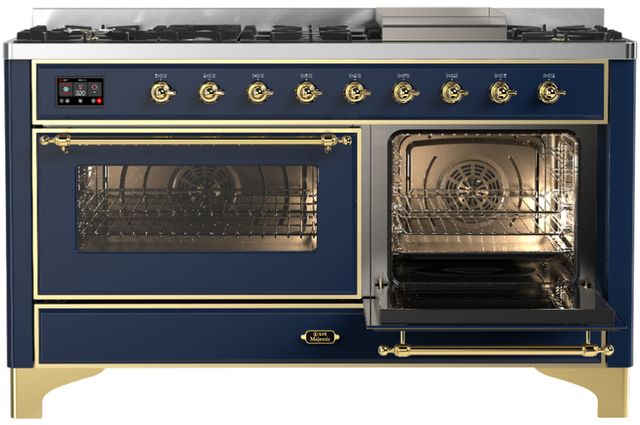 Ilve® Majestic III 60" Midnight Blue Pro Style Dual Fuel Natural Gas Range with Triple Glass Door and Brass Trim-3