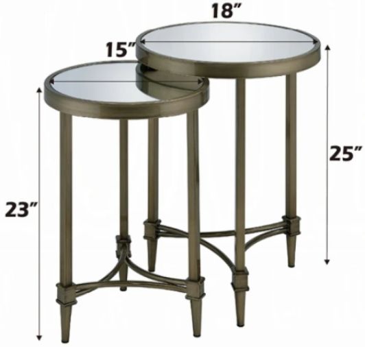 ACME Furniture Aditya Mirrored Top Nesting Table with Antique Brass Base-2
