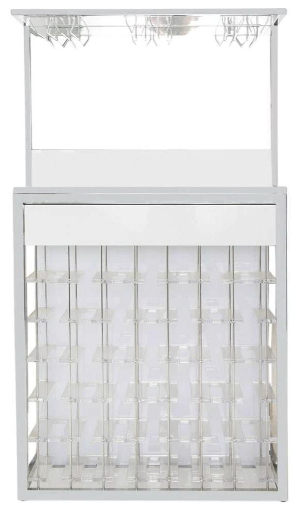 Michael Amini® State St. Glossy White/Stainless Steel Wall Bar-2