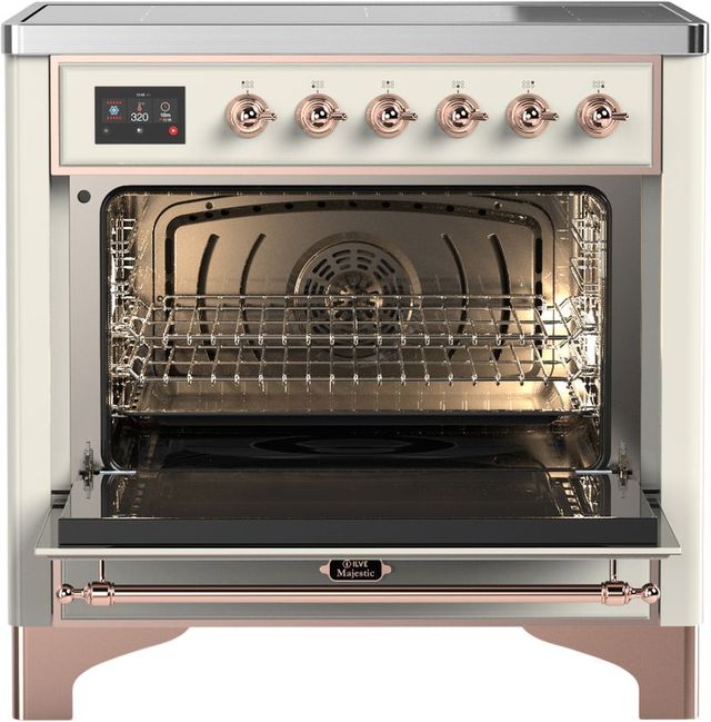 Ilve® Majestic III 36" Antique White Pro Style Induction Range with Triple Glass Door and Copper Trim-1