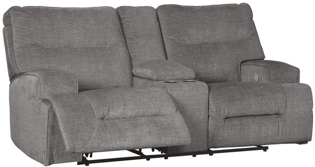 Signature Design by Ashley® Coombs Charcoal Power Double Reclining Loveseat with Console-1