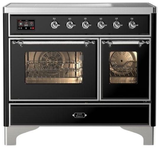 Ilve® Majestic III 40" Glossy Black Pro Style Induction Range with Triple Glass Door and Chrome Trim-0