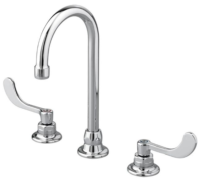 American Standard Monterrey® Polished Chrome 8" Widespread Gooseneck Faucet with Wrist Blade Handles and Limited Swivel-1