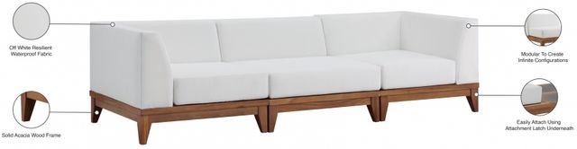 Meridian Furniture Rio 3-Piece Acacia Wood/Off-White Fabric/Wood 97" Outdoor Patio Modular Sectional Sofa-3