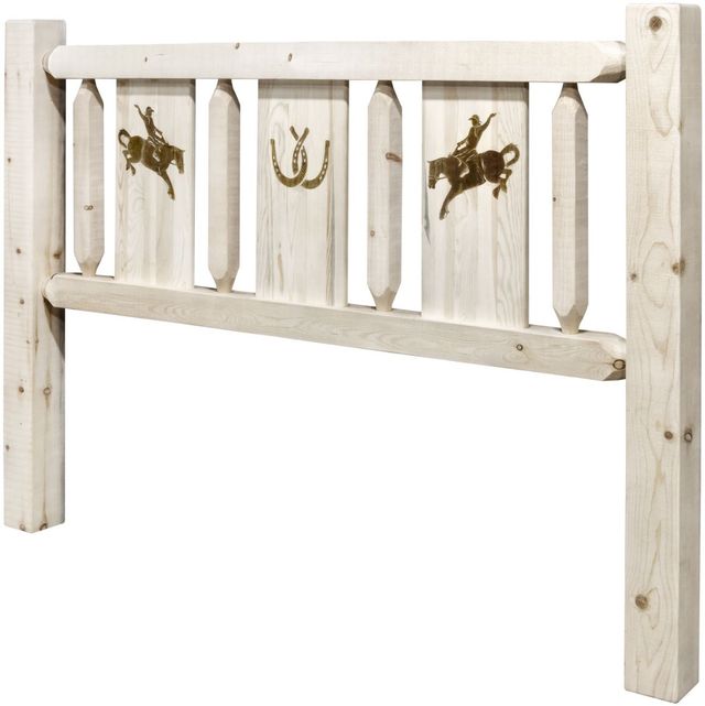 Montana Woodworks® Homestead Clear Lacquer Queen Headboard with Laser Engraved Bronc Design-2