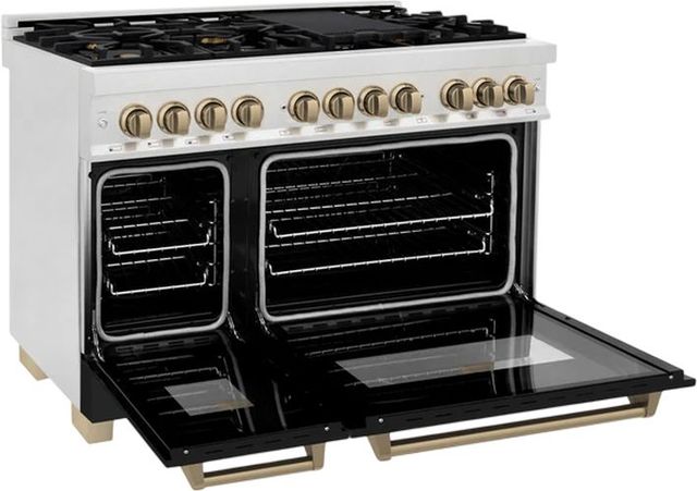 ZLINE Autograph Edition 48" Satin Stainless Steel Pro Style Dual Fuel Range with Black Matte Door-3