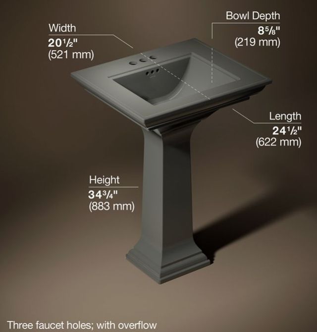 Kohler Memoirs® Stately Thunder Grey 25" Centerset Rectangular Pedestal Bathroom Sink-3