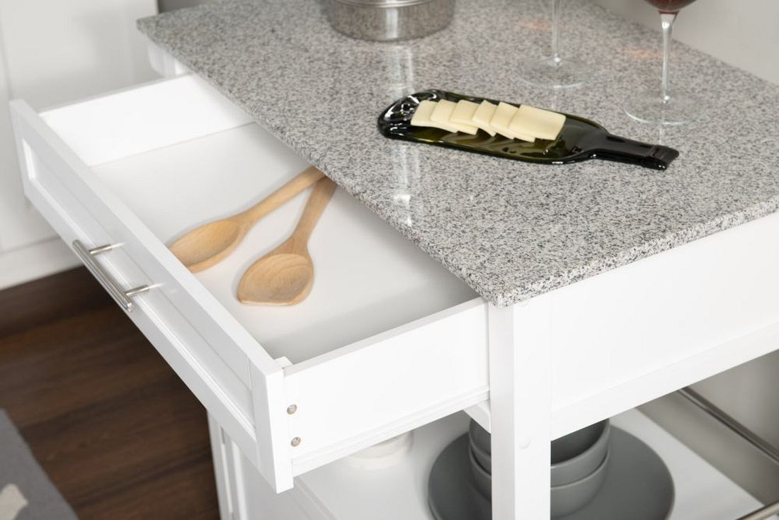 Linon Cameron White Kitchen Cart with Granite Top - Thumbnail 5