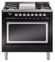 Ilve® Nostalgie II Noblesse 36'' Glossy Black Pro Style Dual Fuel Range with Chrome Trim-0
