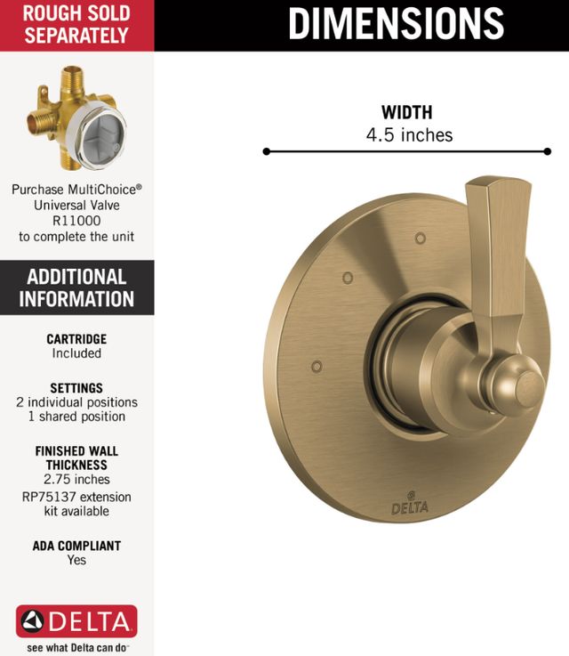 Delta Dorval® Champagne Bronze 3-Setting Diverter Trim-1