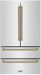 ZLINE Autograph Edition 36" 22.5 Cu. Ft. Fingerprint-Resistant Stainless Steel Counter-Depth French Door Refrigerator with Ice Maker and Polished Gold Helix Handles-0