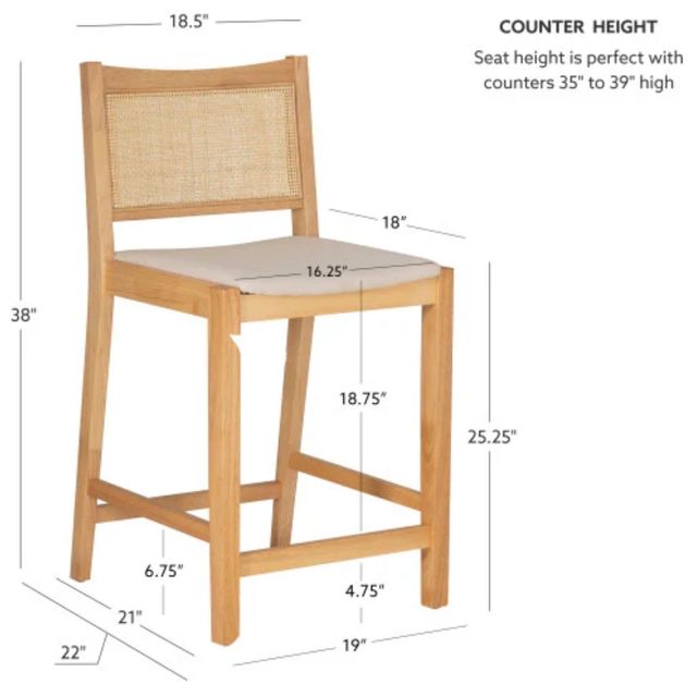 Powell® Beaux 2-Piece Natural Cane Counter Stool-2