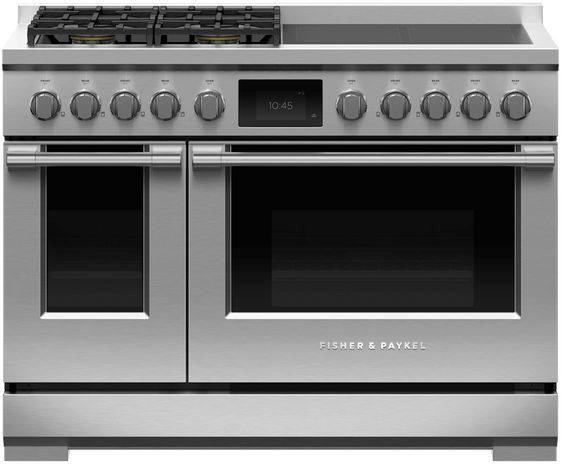 Fisher & Paykel Series 9 48" Stainless Steel with Black Glass Pro Style Dual Fuel Liquid Propane Gas Range