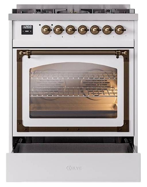 Ilve® Nostalgie II Noblesse 30" Custom RAL Color Pro Style Dual Fuel Range with Burnished Trim-3