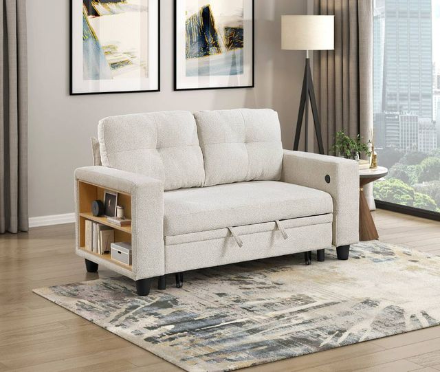 Homelegance® Robinson Beige Loveseat with Pull-Out Bed, Shelves, and Charging Ports-1