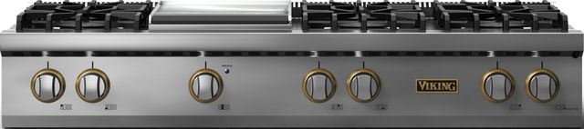 Viking 5 Series 48” Stainless Steel 6-Burner Natural Gas Rangetop with Brushed Brass Trim-0